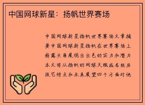 中国网球新星：扬帆世界赛场